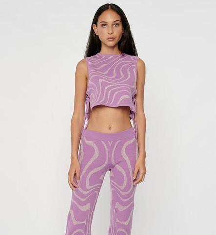 ANOTHER GIRL SWIRL TIE SIDE KNIT TOP- LILAC