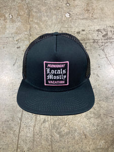 PERMANENT VACATION LOCALS MOSTLY HAT - BLACK W/ PINK & WHITE