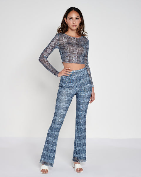 ANOTHER GIRL RECYCLED SWIRL CHECKERBOARD MESH TOP