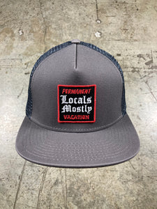 PERMANENT VACATION LOCALS MOSTLY HAT - GREY W/ RED AND WHITE